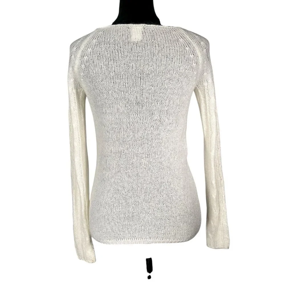 J. Crew Cream Cable Knit Sweater Wool Mohair Blend Long Sleeve Round Neck